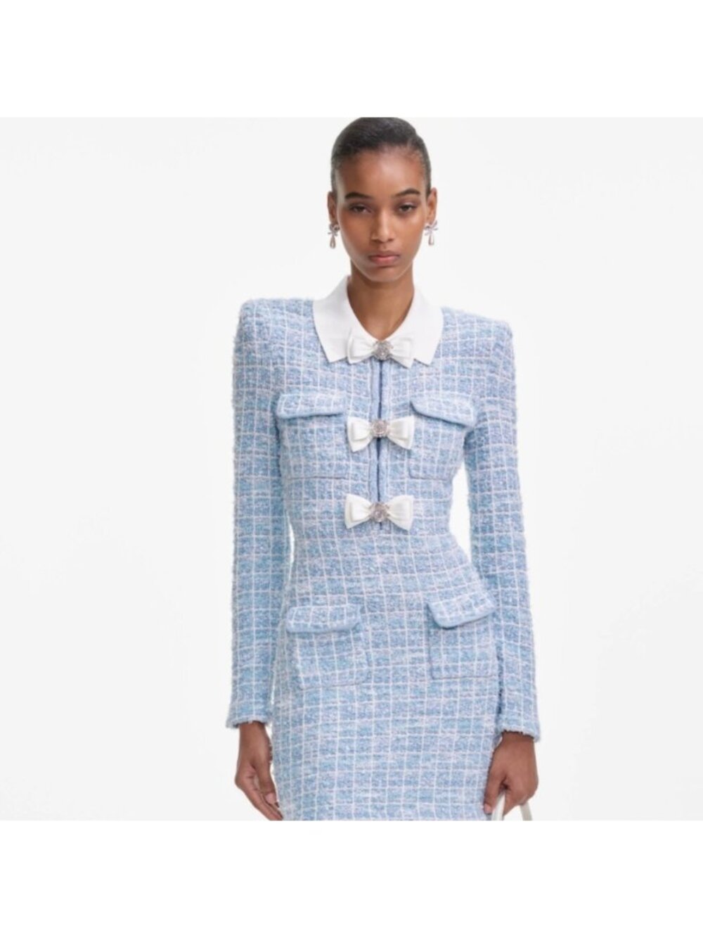 self-portrait Blue Checked Collared Knit Mini Dress US Small - MSRP $615 - NWT